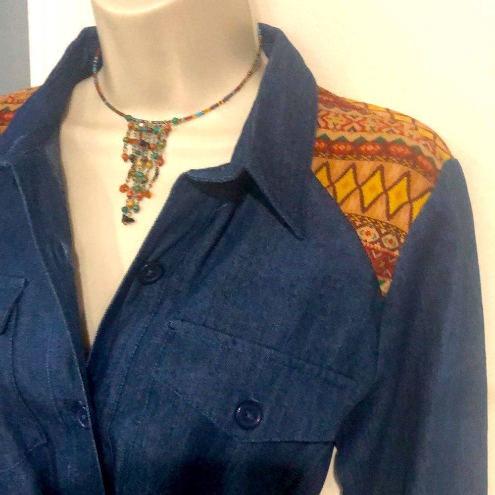 Flying Tomato Denim Aztec Shirtdress with Belt - Picture 3 of 15